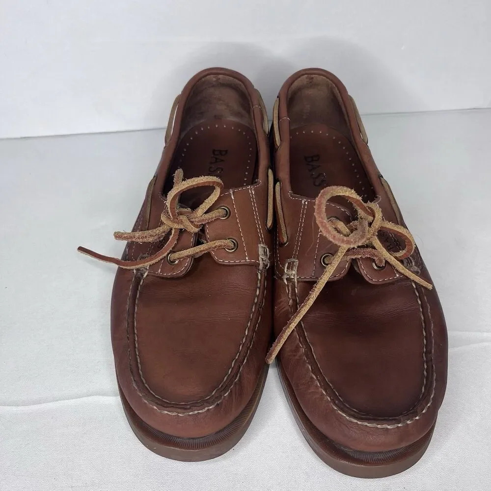 Vintage Bass Seafarer Brown Leather Boat Shoes Mens Size 8.5 M PLEASE READ